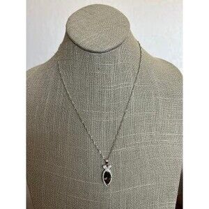 Vintage Silver Plated 20" Necklace with Smokey Quartz & Rhinestone Pendant